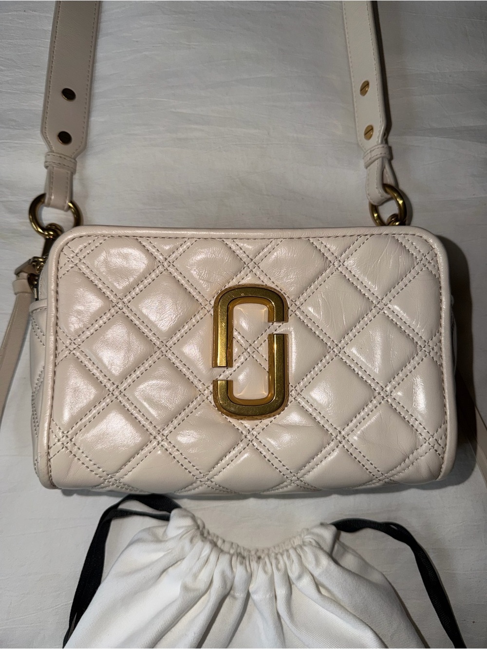 Marc Jacobs Quilted Cream Crossbody with Gold hardware
